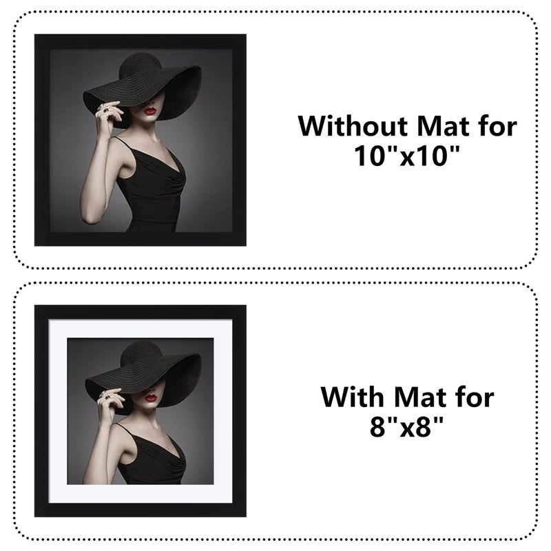 CORE ART 10x10 Picture Frame Set of 4, Display Pictures 8x8 with Mat or 10 x 10 without Mat, Multi Photo Frames Collage for Wall or Tabletop Display, Black - Image 4